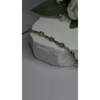 925 Sterling Silver Gold Plated Blue Topaz Bracelet Size 7.5