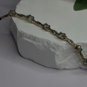 925 Sterling Silver Gold Plated Blue Topaz Bracelet Size 7.5