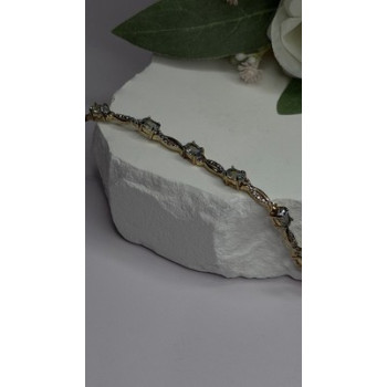 925 Sterling Silver Gold Plated Blue Topaz Bracelet Size 7.5