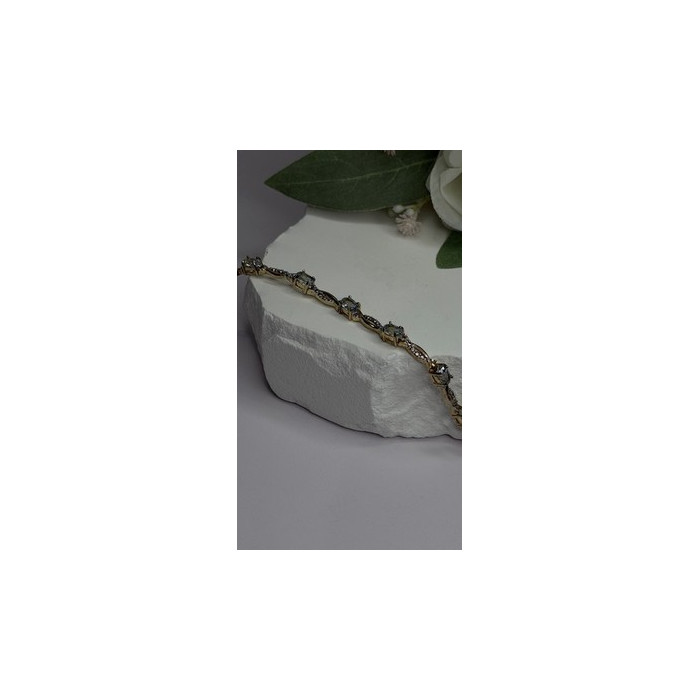 925 Sterling Silver Gold Plated Blue Topaz Bracelet Size 7.5
