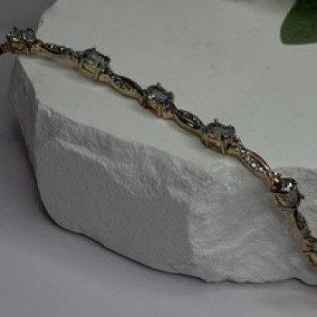 925 Sterling Silver Gold Plated Blue Topaz Bracelet Size 7.5