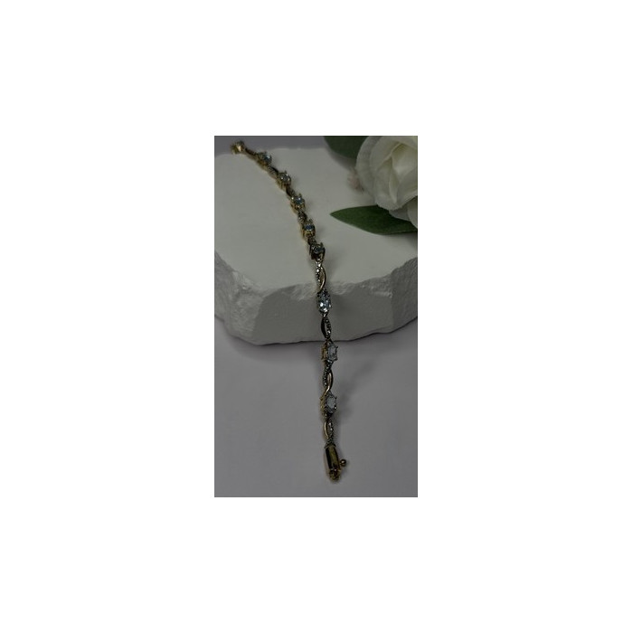 925 Sterling Silver Gold Plated Blue Topaz Bracelet Size 7.5