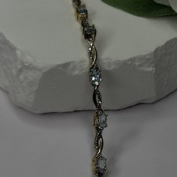 925 Sterling Silver Gold Plated Blue Topaz Bracelet Size 7.5