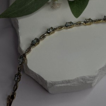 925 Sterling Silver Gold Plated Blue Topaz Bracelet Size 7.5