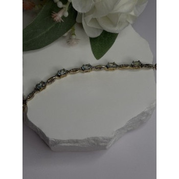 925 Sterling Silver Gold Plated Blue Topaz Bracelet Size 7.5