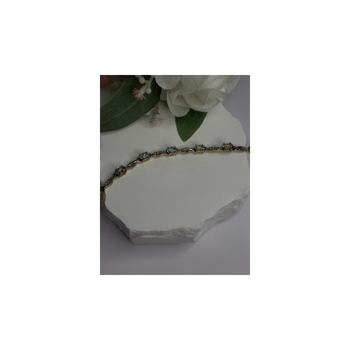 925 Sterling Silver Gold Plated Blue Topaz Bracelet Size 7.5