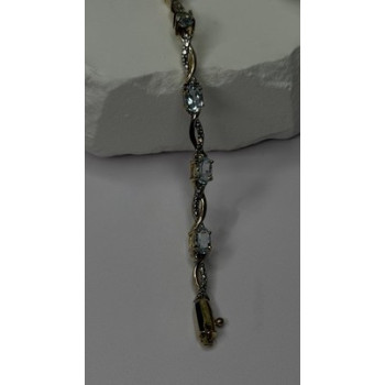 925 Sterling Silver Gold Plated Blue Topaz Bracelet Size 7.5