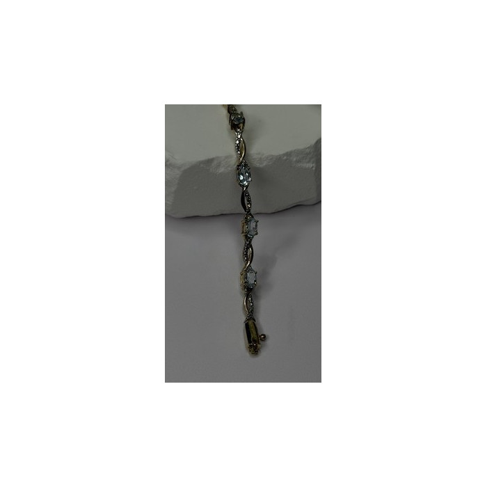 925 Sterling Silver Gold Plated Blue Topaz Bracelet Size 7.5