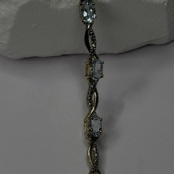 925 Sterling Silver Gold Plated Blue Topaz Bracelet Size 7.5