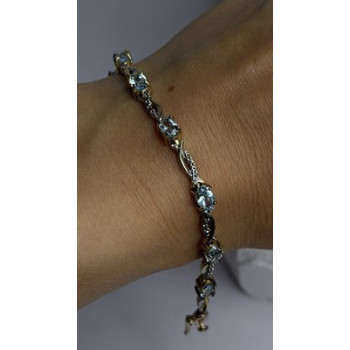 925 Sterling Silver Gold Plated Blue Topaz Bracelet Size 7.5