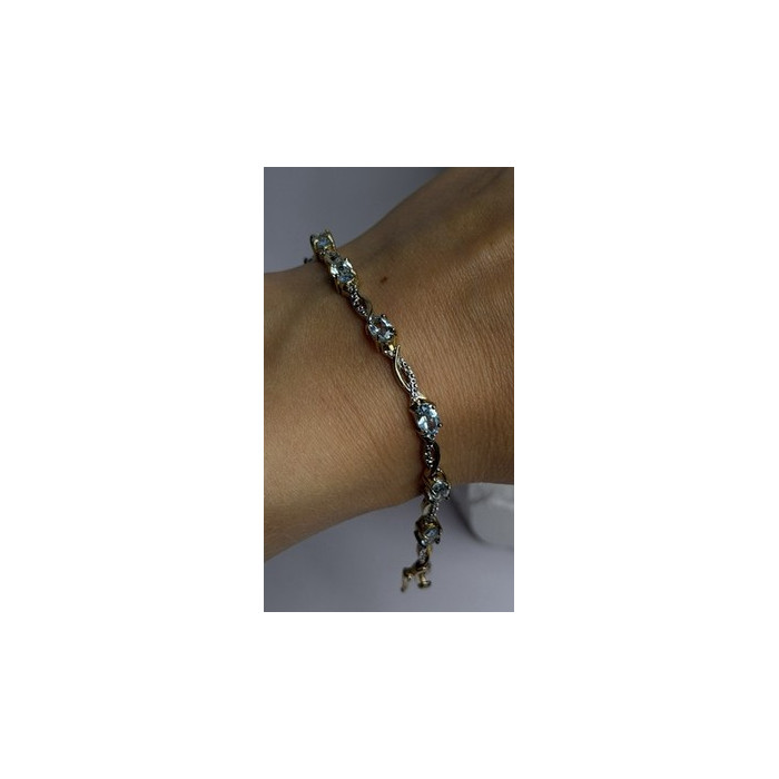 925 Sterling Silver Gold Plated Blue Topaz Bracelet Size 7.5