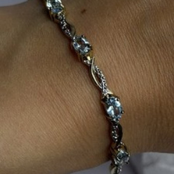 925 Sterling Silver Gold Plated Blue Topaz Bracelet Size 7.5