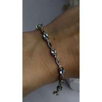 925 Sterling Silver Gold Plated Blue Topaz Bracelet Size 7.5