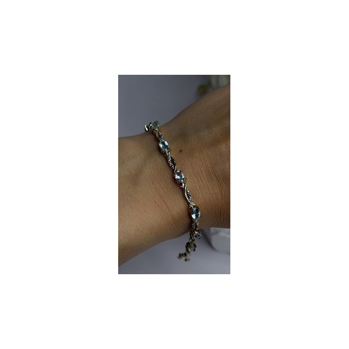 925 Sterling Silver Gold Plated Blue Topaz Bracelet Size 7.5
