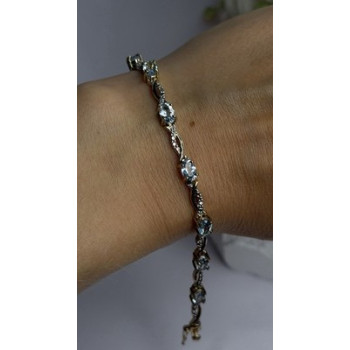 925 Sterling Silver Gold Plated Blue Topaz Bracelet Size 7.5