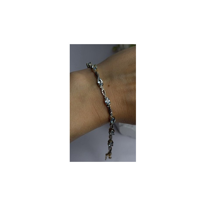 925 Sterling Silver Gold Plated Blue Topaz Bracelet Size 7.5