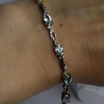 925 Sterling Silver Gold Plated Blue Topaz Bracelet Size 7.5