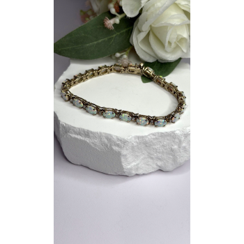 925 Sterling Silver Gold Plated Shiny Opal Bracelet Size 7