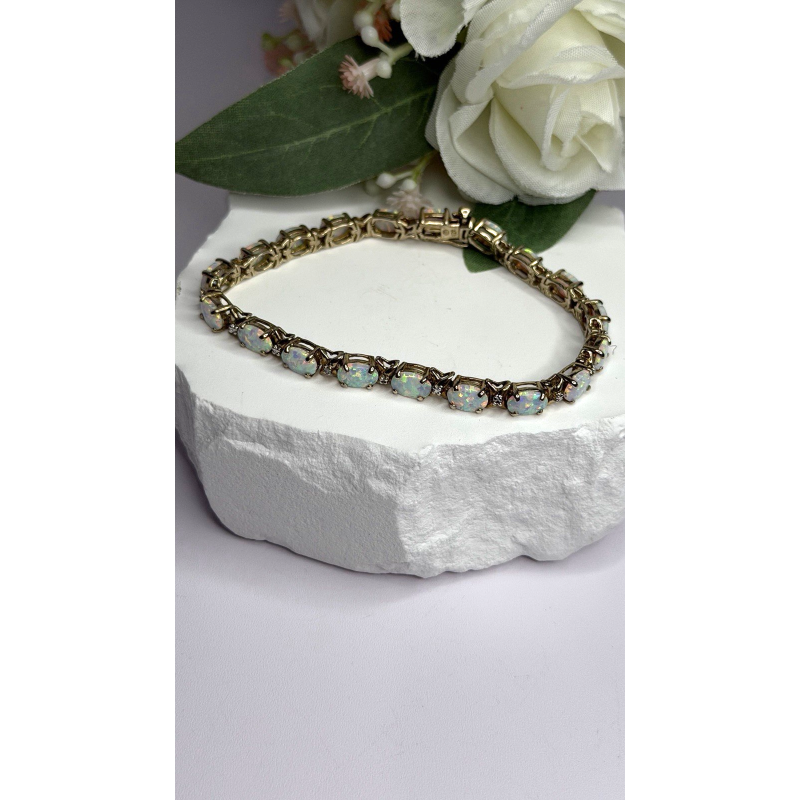 925 Sterling Silver Gold Plated Shiny Opal Bracelet Size 7
