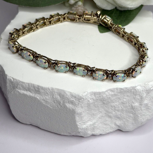 925 Sterling Silver Gold Plated Shiny Opal Bracelet Size 7