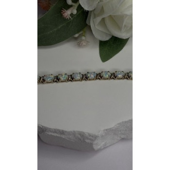 925 Sterling Silver Gold Plated Shiny Opal Bracelet Size 7