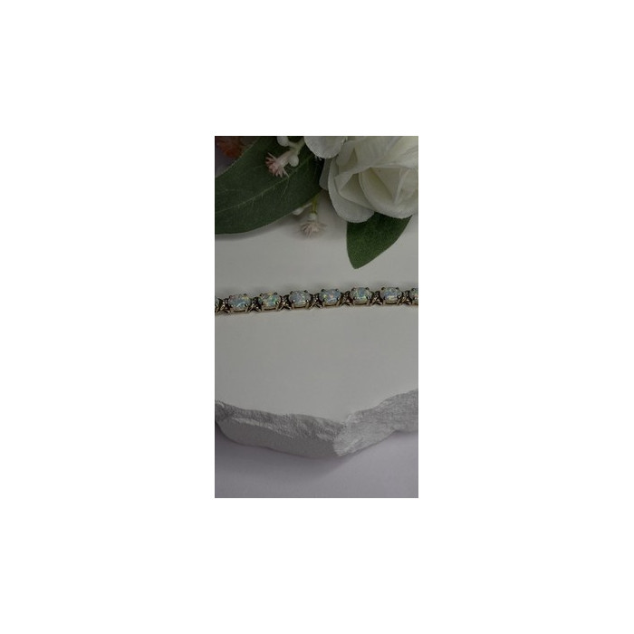 925 Sterling Silver Gold Plated Shiny Opal Bracelet Size 7