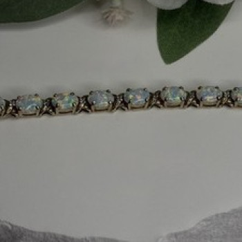 925 Sterling Silver Gold Plated Shiny Opal Bracelet Size 7