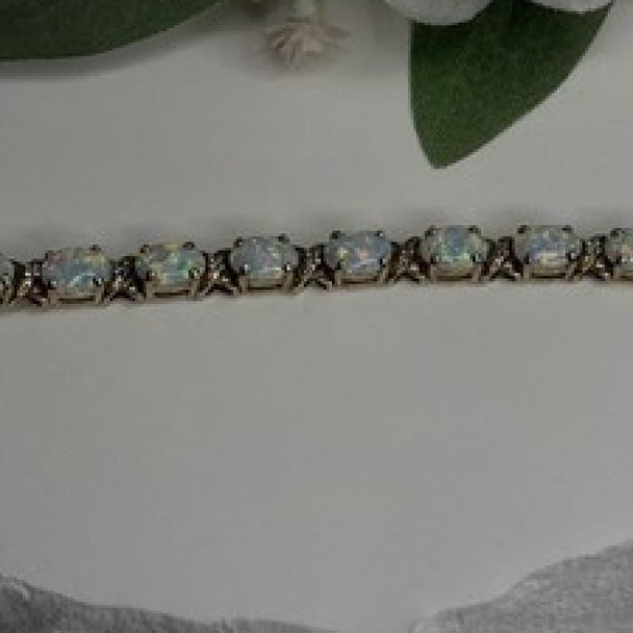 925 Sterling Silver Gold Plated Shiny Opal Bracelet Size 7