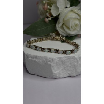 925 Sterling Silver Gold Plated Shiny Opal Bracelet Size 7