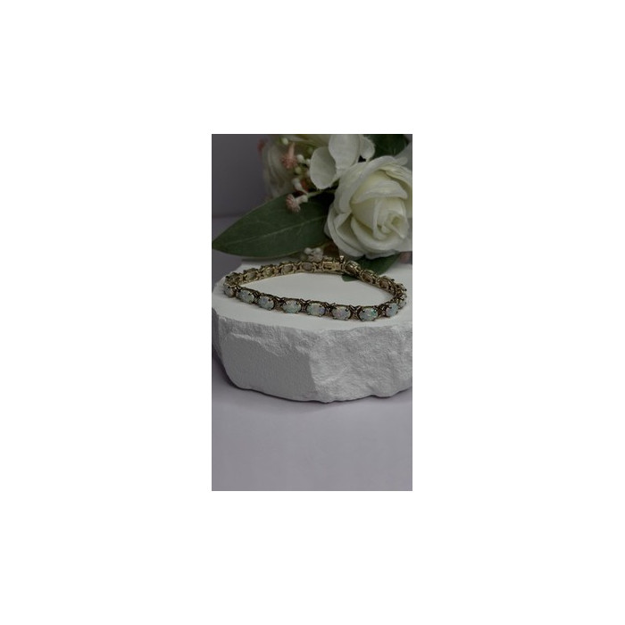 925 Sterling Silver Gold Plated Shiny Opal Bracelet Size 7