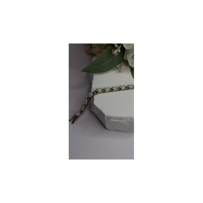925 Sterling Silver Gold Plated Shiny Opal Bracelet Size 7