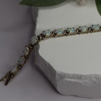 925 Sterling Silver Gold Plated Shiny Opal Bracelet Size 7