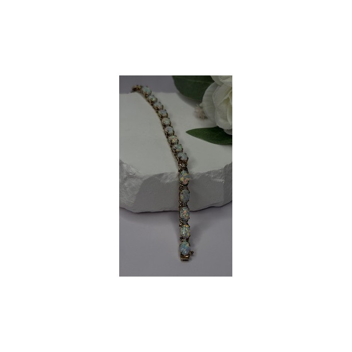 925 Sterling Silver Gold Plated Shiny Opal Bracelet Size 7
