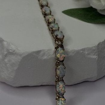 925 Sterling Silver Gold Plated Shiny Opal Bracelet Size 7