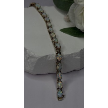 925 Sterling Silver Gold Plated Shiny Opal Bracelet Size 7