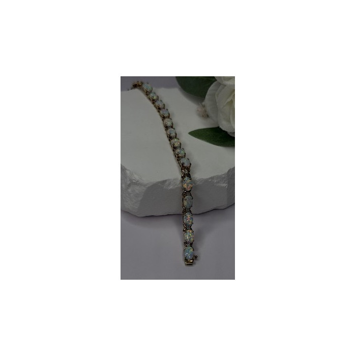 925 Sterling Silver Gold Plated Shiny Opal Bracelet Size 7