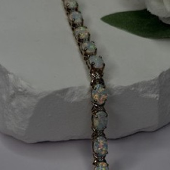 925 Sterling Silver Gold Plated Shiny Opal Bracelet Size 7