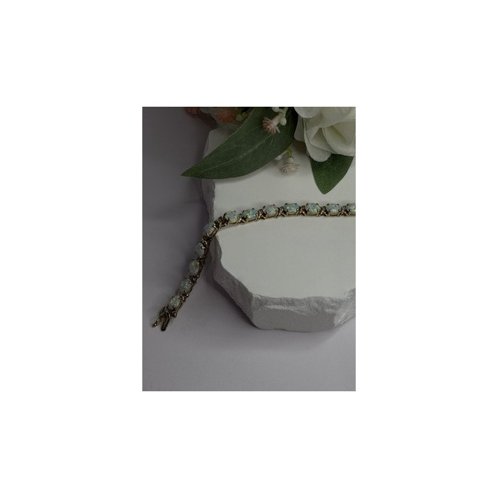 925 Sterling Silver Gold Plated Shiny Opal Bracelet Size 7