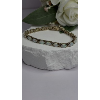 925 Sterling Silver Gold Plated Shiny Opal Bracelet Size 7