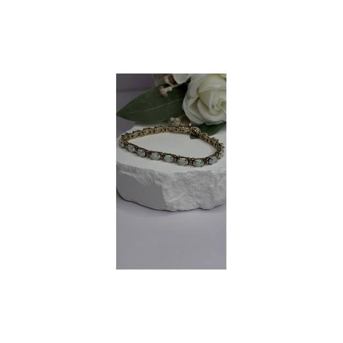 925 Sterling Silver Gold Plated Shiny Opal Bracelet Size 7