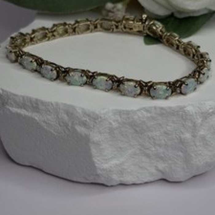 925 Sterling Silver Gold Plated Shiny Opal Bracelet Size 7