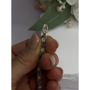 925 Sterling Silver Gold Plated Shiny Opal Bracelet Size 7
