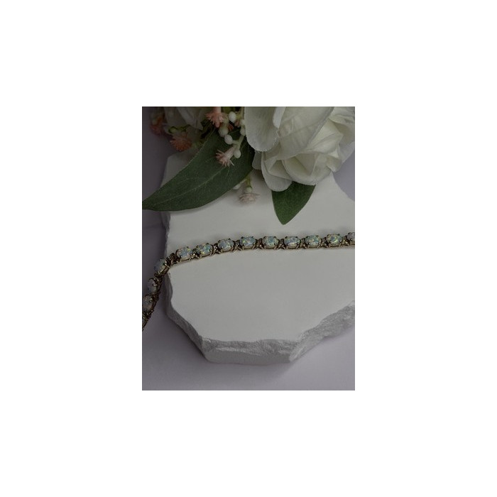 925 Sterling Silver Gold Plated Shiny Opal Bracelet Size 7