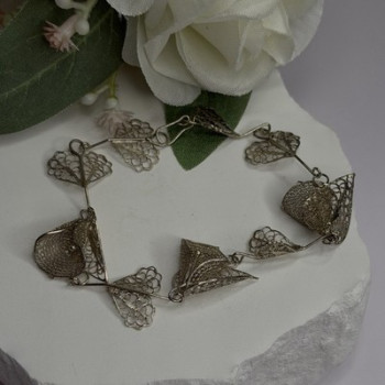 925 Sterling Silver Filigree Delicate Design Hearts & Lilies Bracelet 7