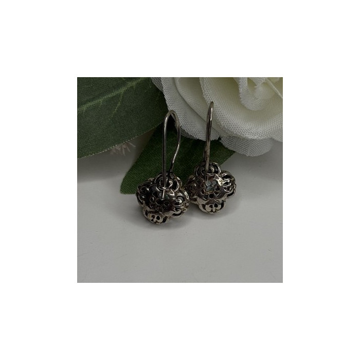 Vintage Filigree 925 Sterling Silver Blue Topaz Dangle Earrings