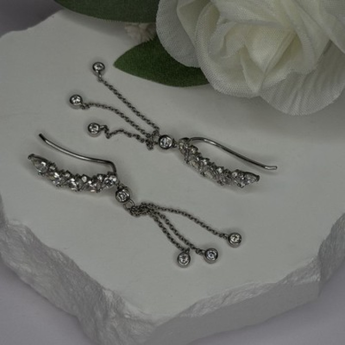 Ear Climbers Ear Crawlers 925 Sterling Silver Cz Earrings