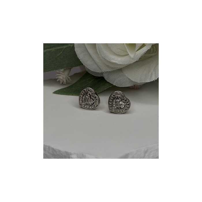925 Sterling Silver Tiny Diamonds Heart Stud Earrings