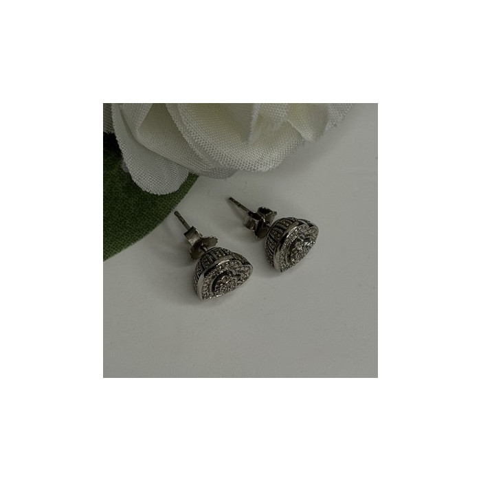 925 Sterling Silver Tiny Diamonds Heart Stud Earrings