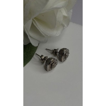 925 Sterling Silver Tiny Diamonds Heart Stud Earrings