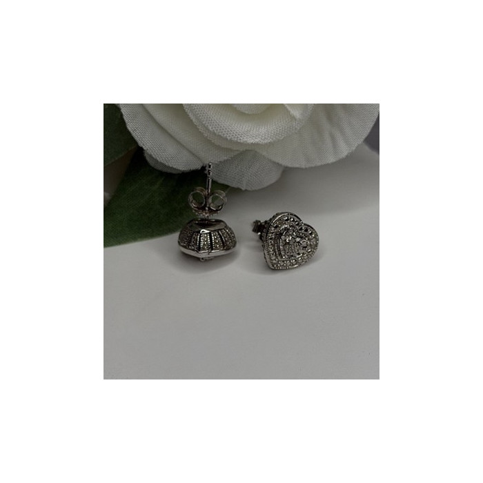 925 Sterling Silver Tiny Diamonds Heart Stud Earrings